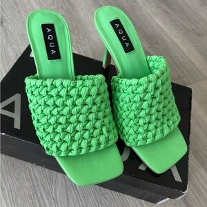 Aqua Vibrant Green Woven Heels